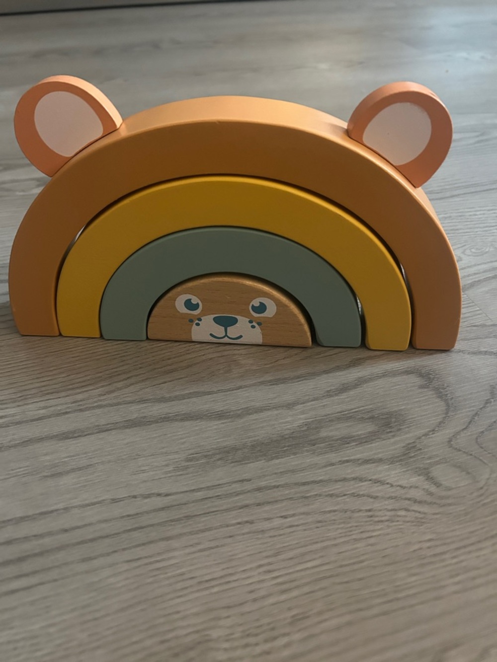 Wooden Bear Stacking Rainbow Toy - Orange, Yellow, Green